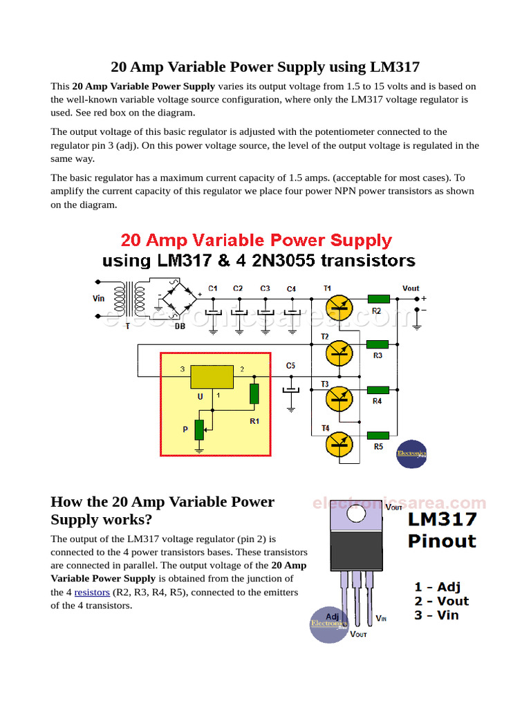 20A Variable Power Supply with LM317 | PDF