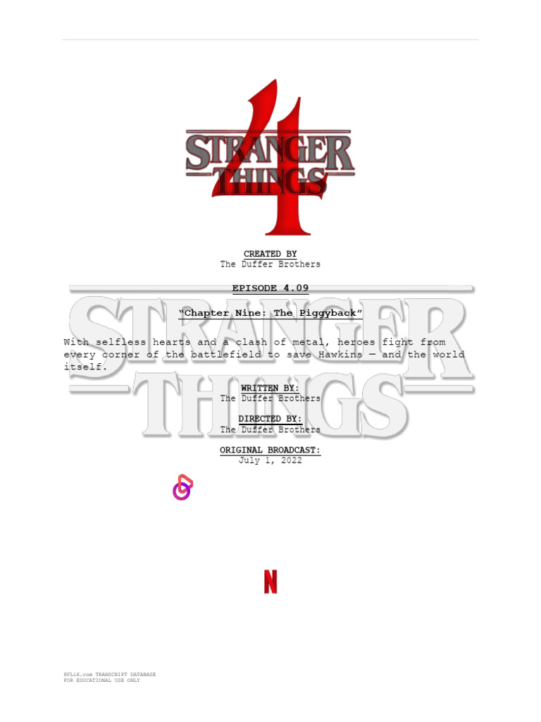 Stranger Things Transcript 409 Chapter Nine The Piggyback PDF