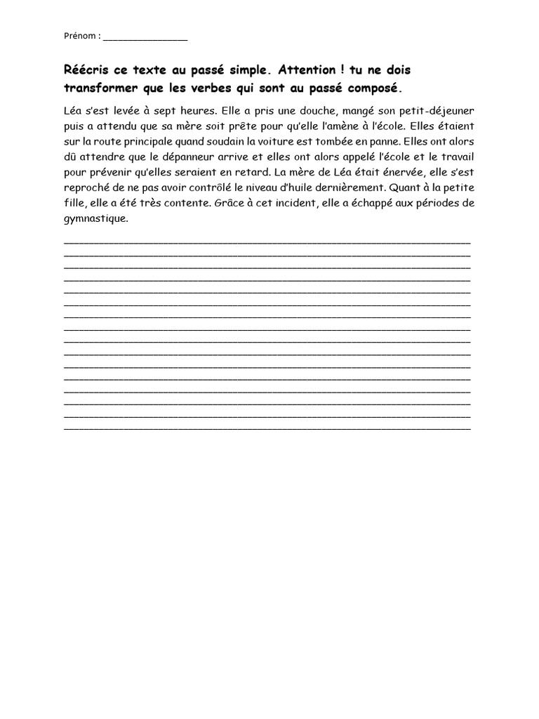 Réécriture au passé simple des verbes | PDF