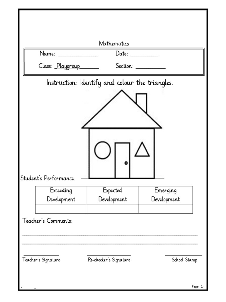 Playgroup Mathematics Assessment Worksheet | PDF