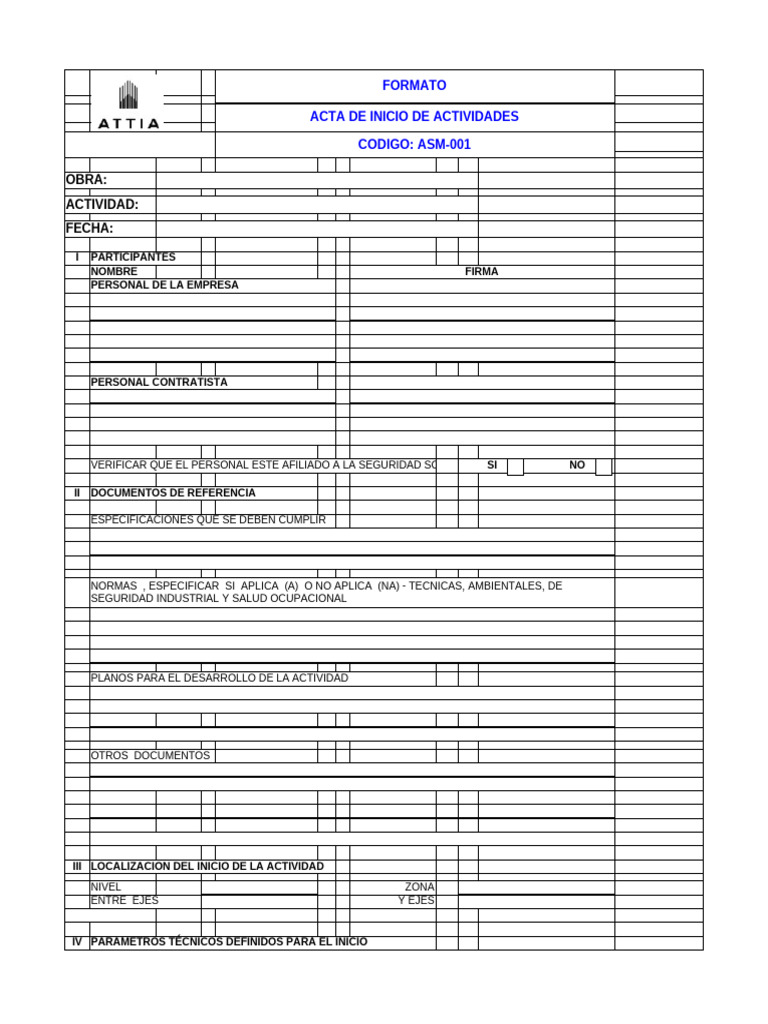 ASM-001 Acta de Inicio Actividades | PDF | Seguridad y salud ...