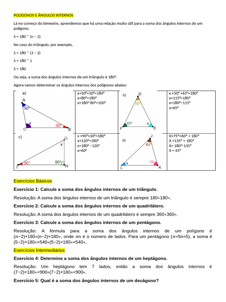Soma dos Ângulos Internos de Polígonos | PDF | Polígono | Triângulo