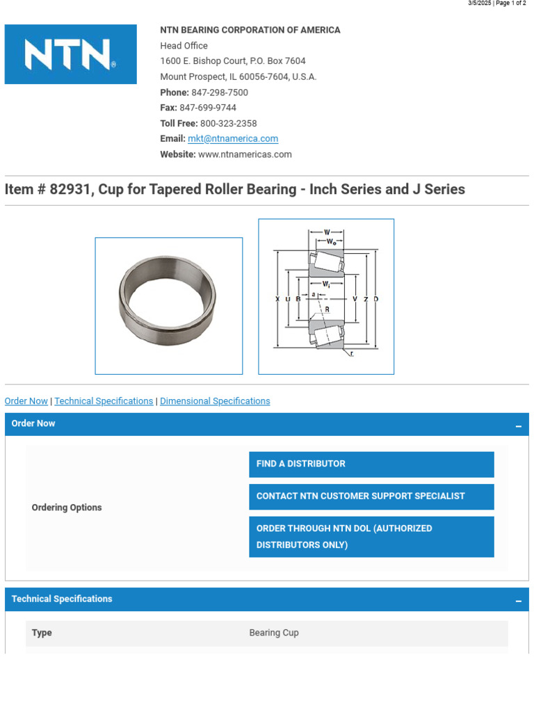 CupforTaperedRollerBearing InchSeriesandJSeries | PDF