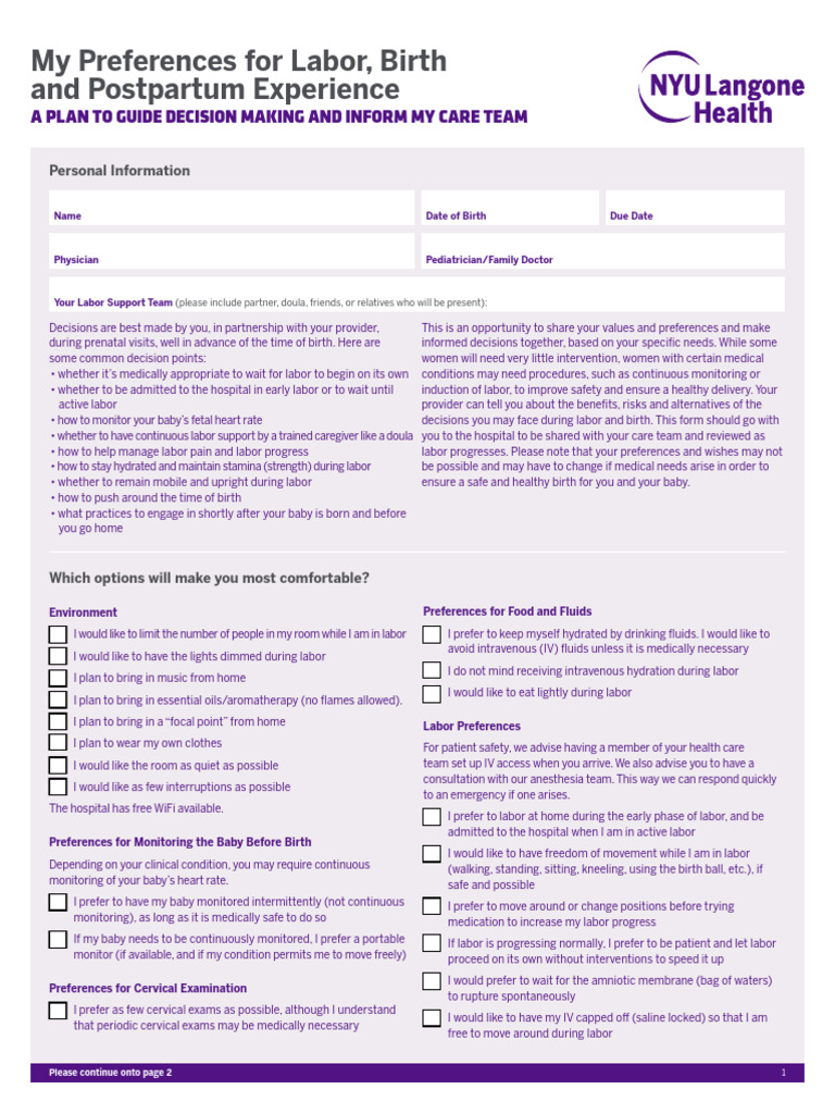 Birth Preferences Form 3 22 | PDF | Childbirth | Breastfeeding