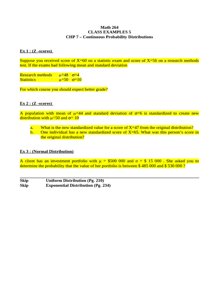 Continuous Probability Distributions Examples | PDF