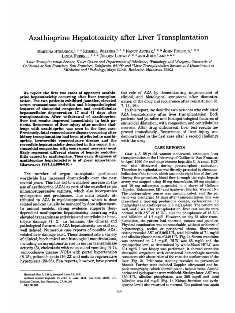 Azathioprine Hepatotoxicity Post-Transplant | PDF | Hepatitis | Liver
