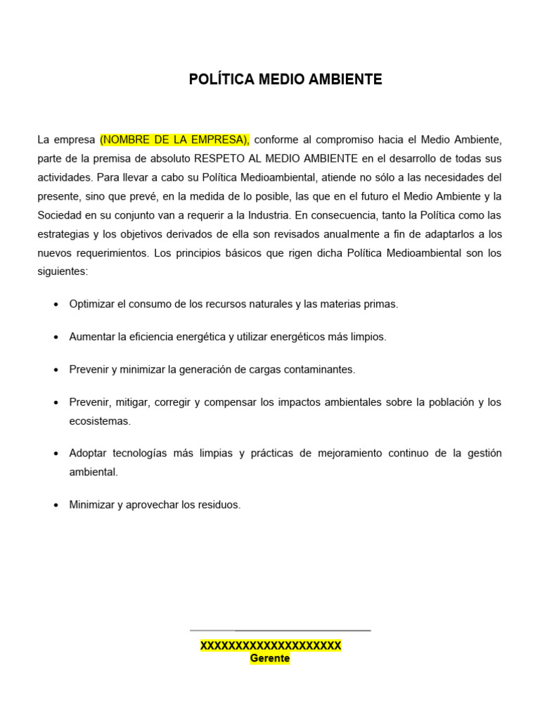 Política de Medio Ambiente | PDF