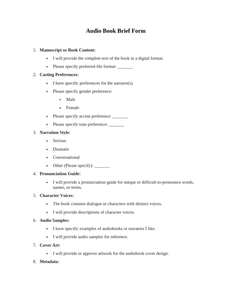 Audio Book Brief Form | PDF