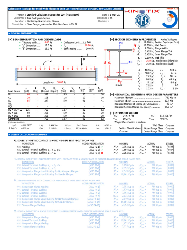 W18x35 Steel Design & Buckling Analysis | PDF | Buckling | Beam (Structure)
