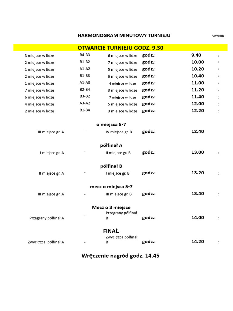 Harmonogram Minutowy Turnieju | PDF