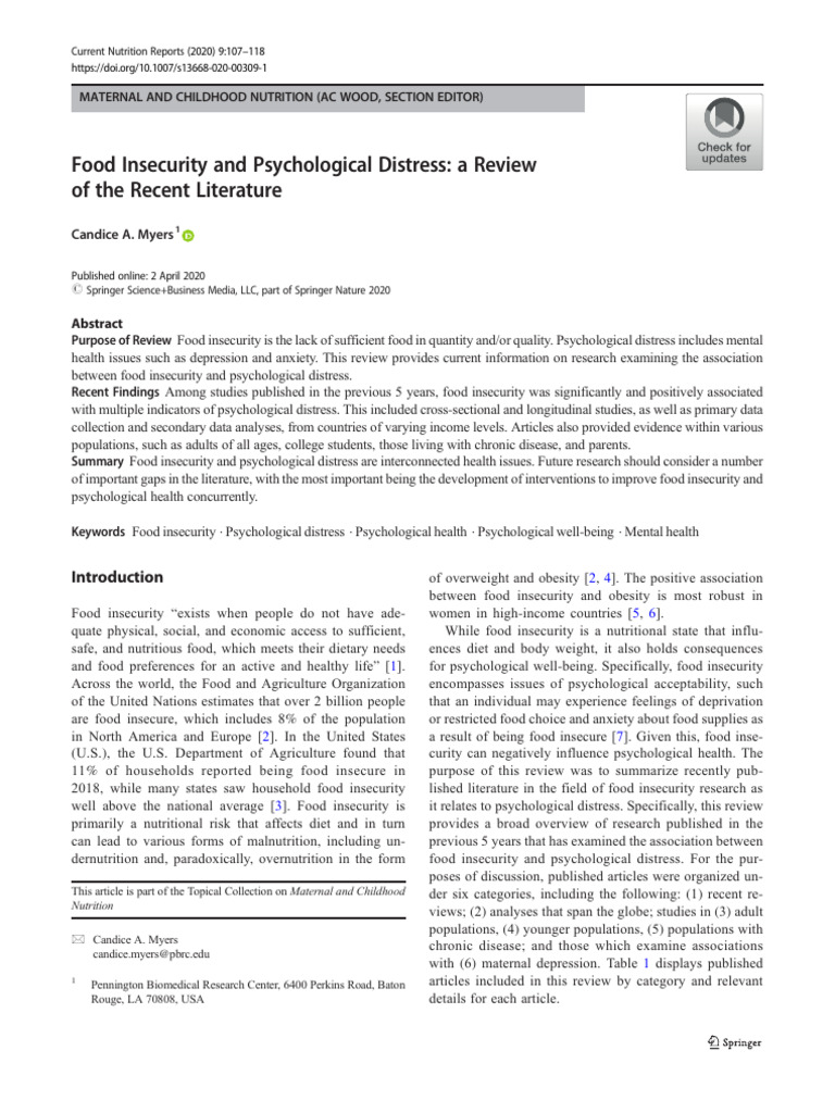 Mental Health and Food Insecurity | PDF | Food Security | Mental Health