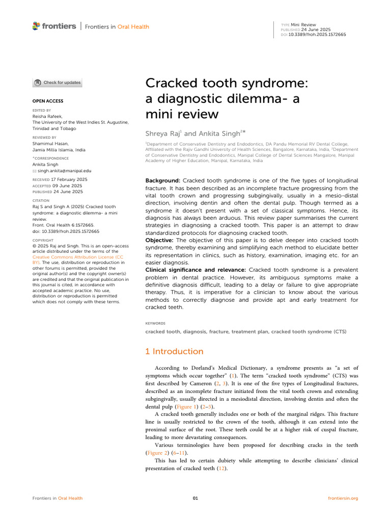 Cracked Tooth Syndrome Diagnosis Guide | PDF | Dental Anatomy | Mouth