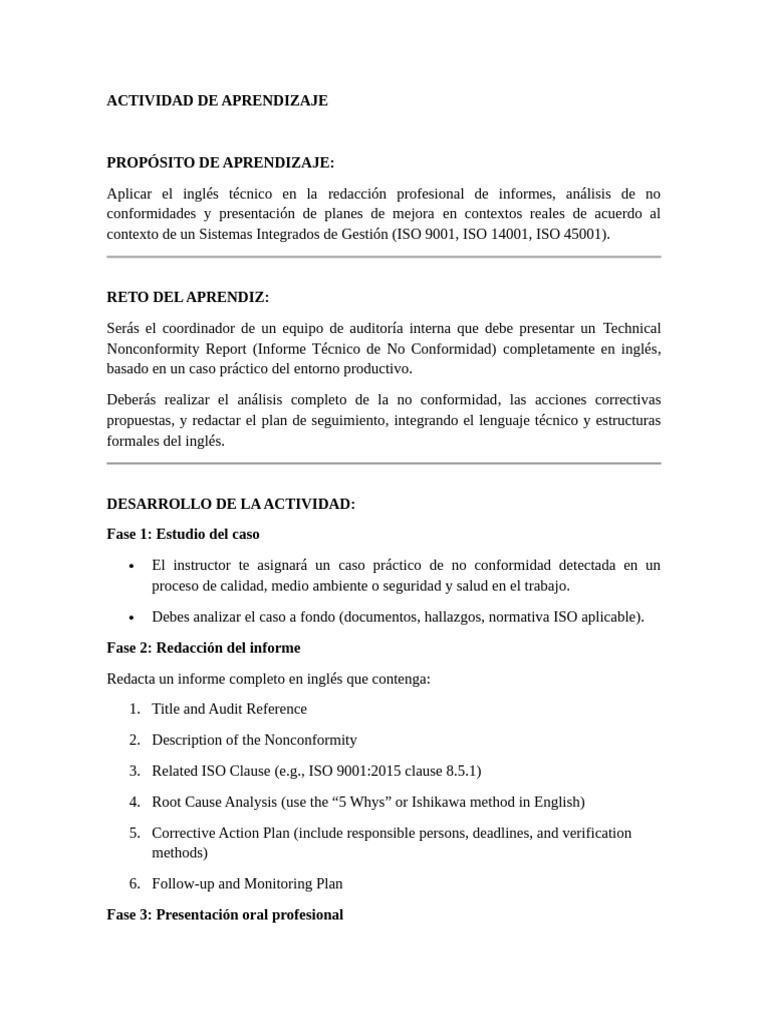 Informe Técnico de No Conformidad en Inglés | PDF | Business | Auditoría