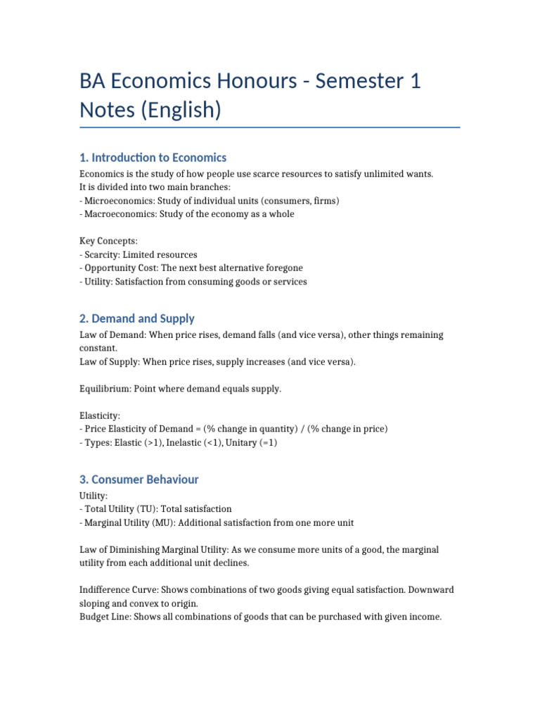 BA Economics 1st Semester Notes | PDF