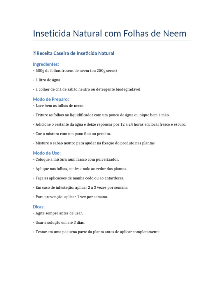 Inseticida Natural com Folhas de Neem | PDF
