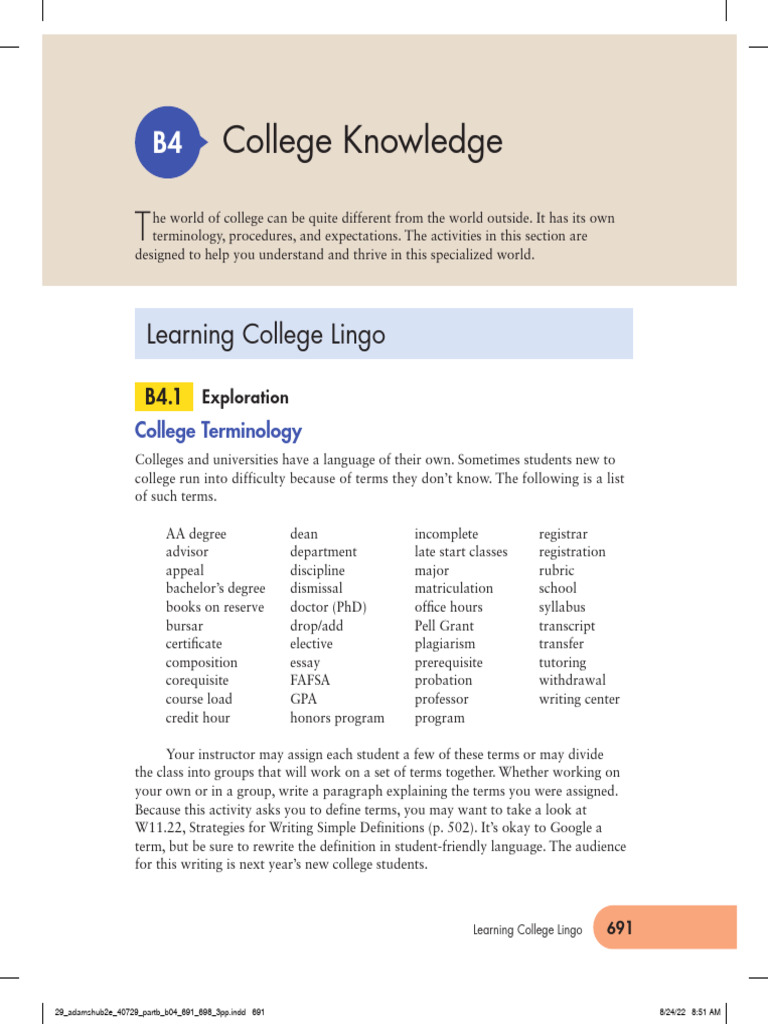Understanding College Terminology | PDF | Learning | Human Communication