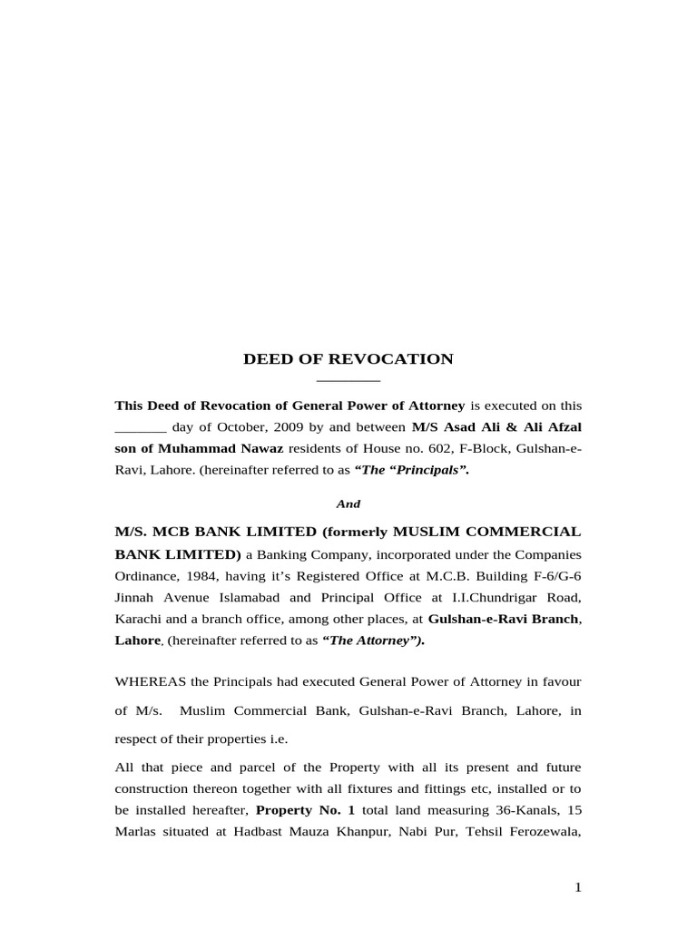 Deed of Revocation of Power of Attorney | PDF | Common Law | Private Law
