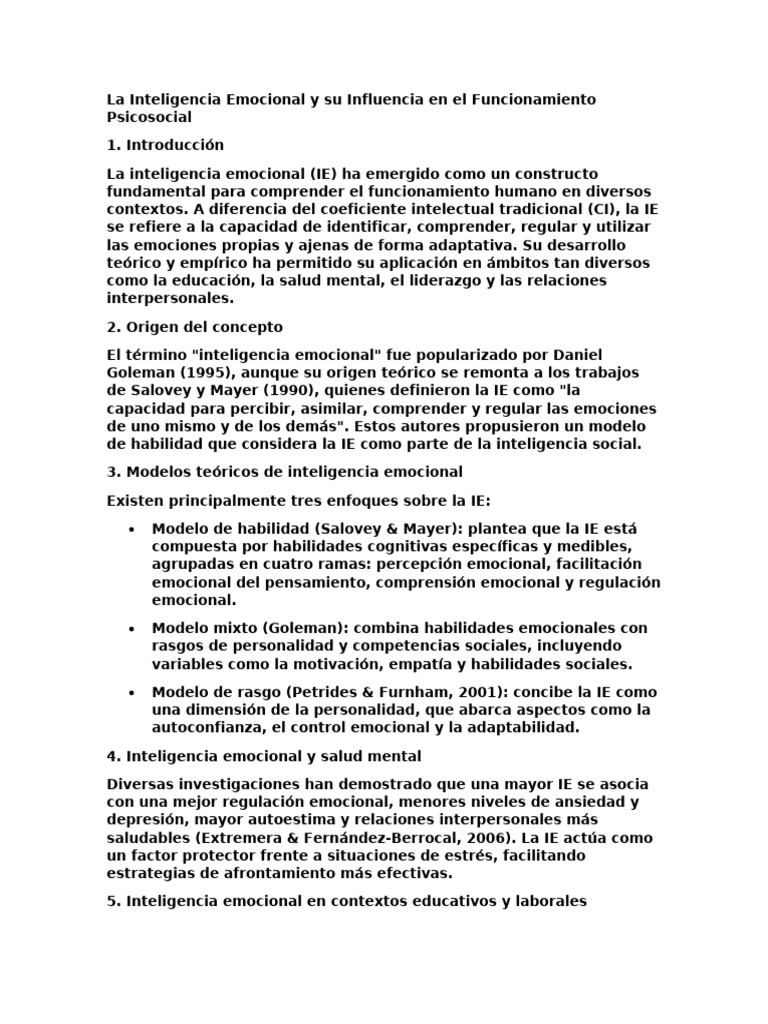 La Inteligencia Emocional y Su Influencia en El Funcionamiento ...