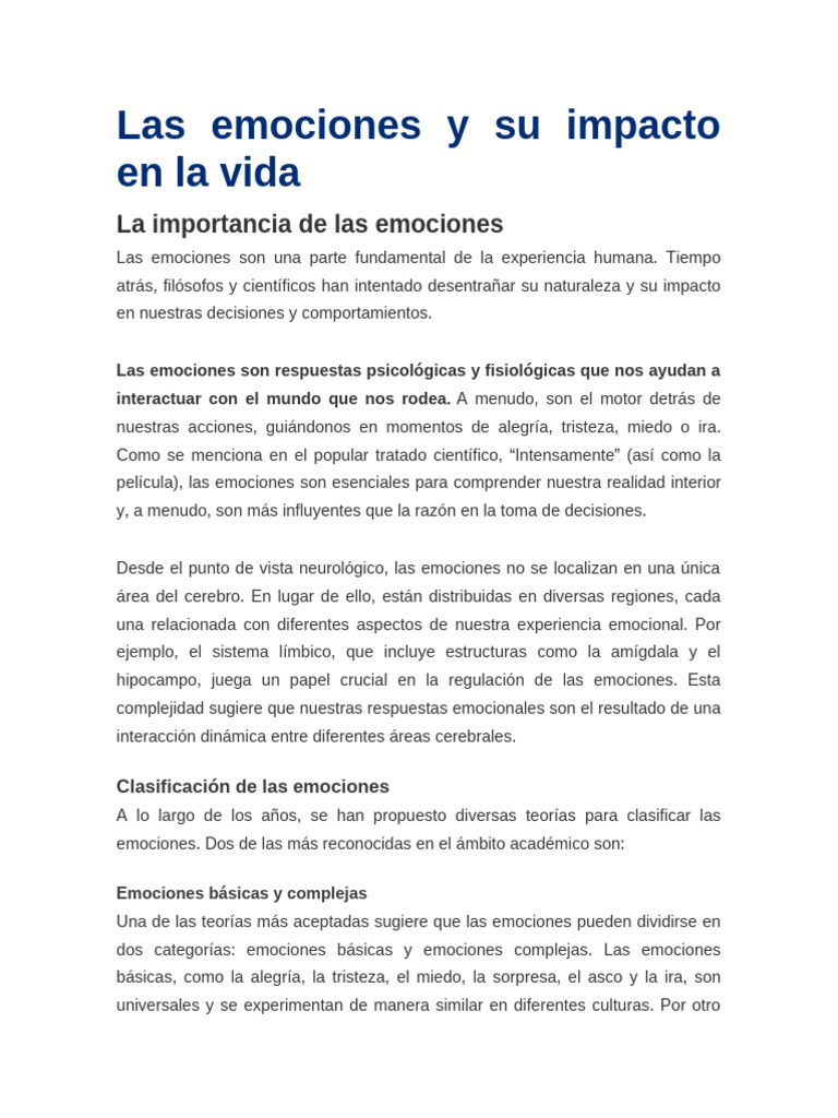 Impacto de las emociones en la vida | PDF | Las emociones | Temor