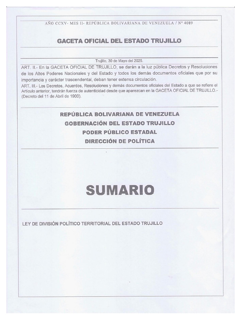 LDPT Edo Trujillo 05-2025 | PDF | Gobierno local | Venezuela