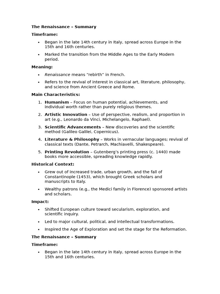 Overview of the Renaissance Period | PDF | Renaissance | Cultural ...