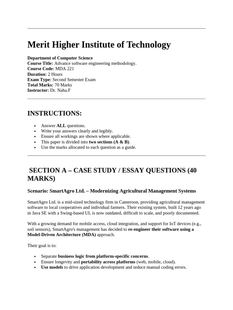 MDA Exam for Advanced Software Engineering | PDF | Software Engineering ...