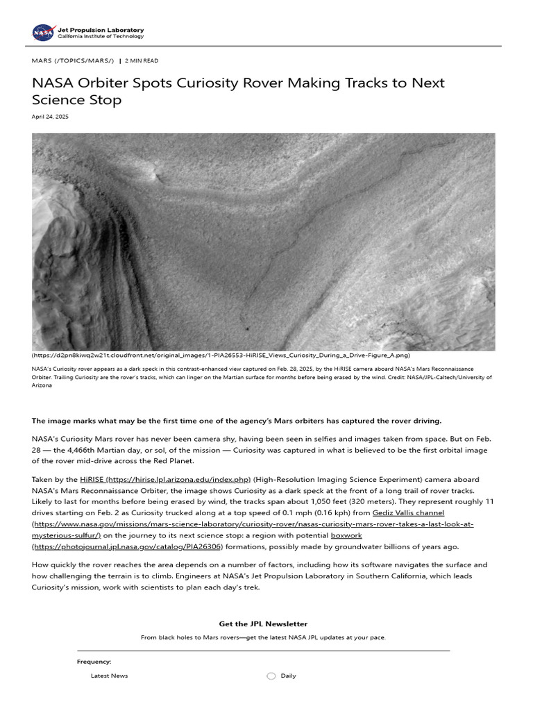 Curiosity Rover Captured Mid-Drive on Mars | PDF | Curiosity (Rover ...