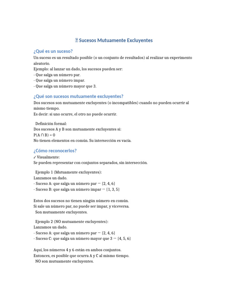 Sucesos Mutuamente Excluyentes | PDF