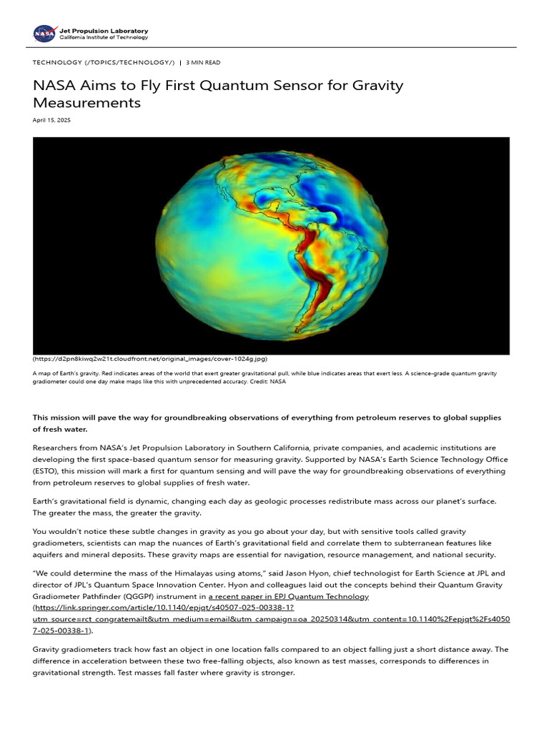 NASA's Quantum Gravity Sensor Mission | PDF | Gravity | Nasa