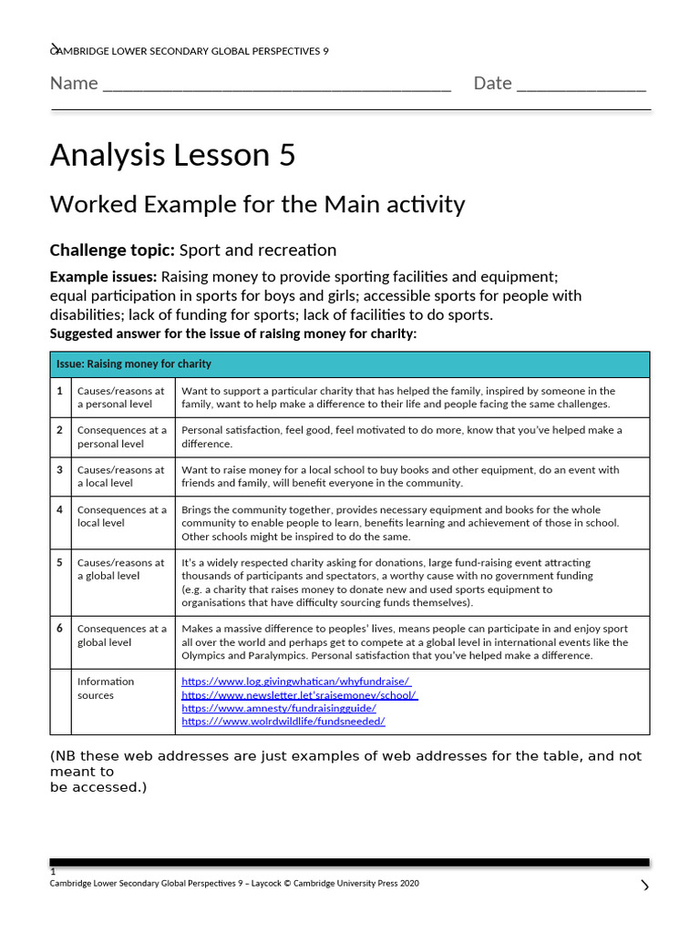 Analysis Lesson 5 Worked Example For The Main Activity | PDF | Sports ...