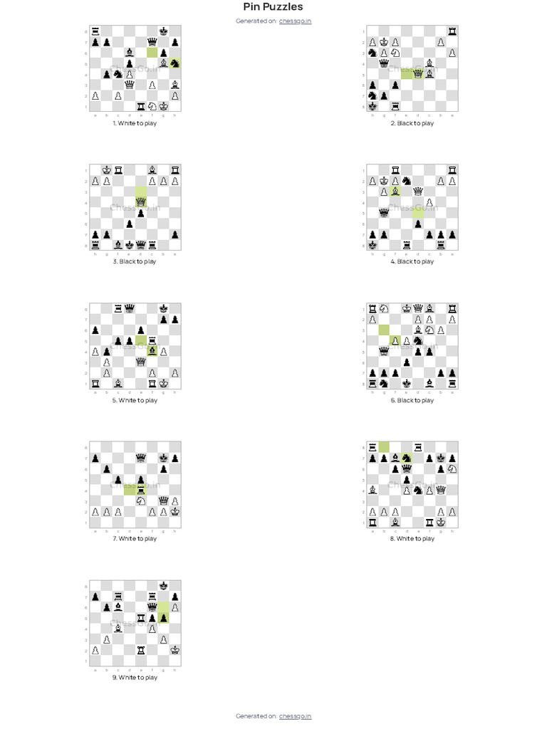 Chess Pin Puzzles Collection | PDF | Chess | Chess Theory
