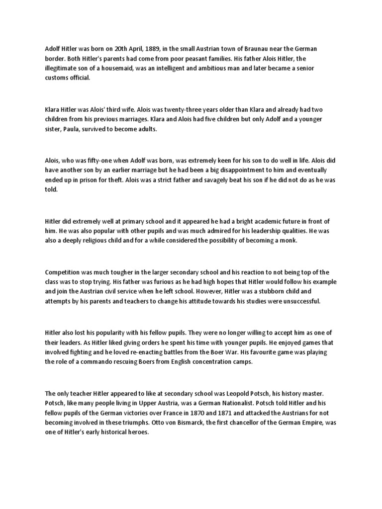 HITLER ESSENTIAL BACKGROUND INFORMATION intelligence overview