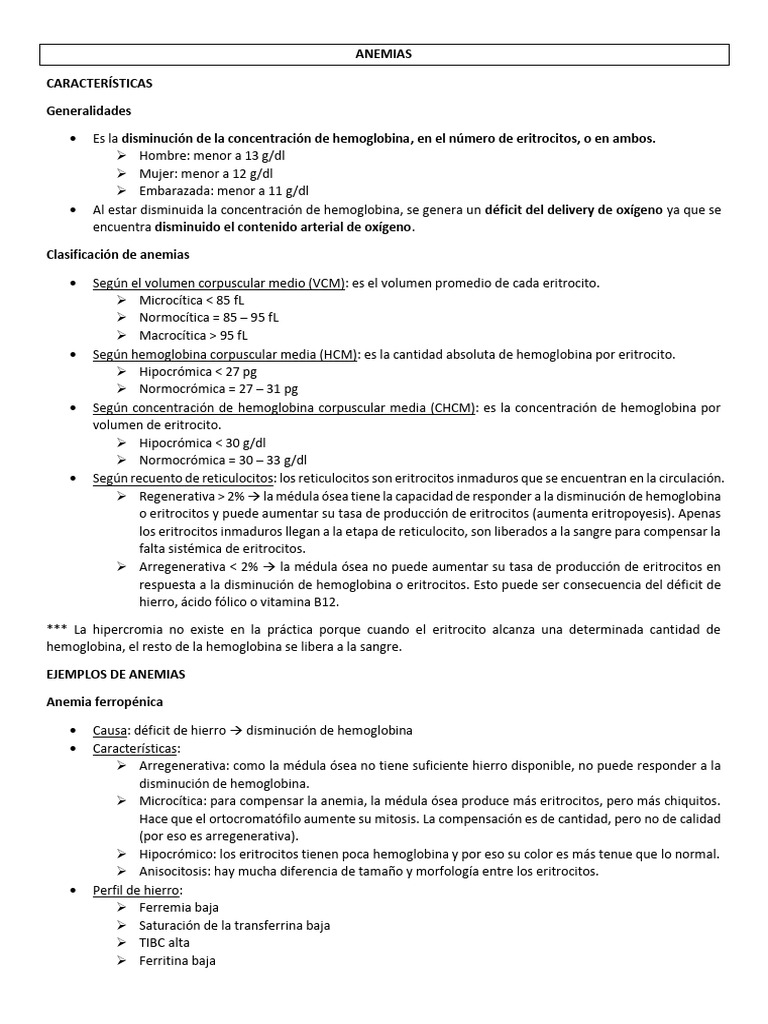 Clasificación y tipos de anemias | PDF | Glóbulo rojo | Hematología