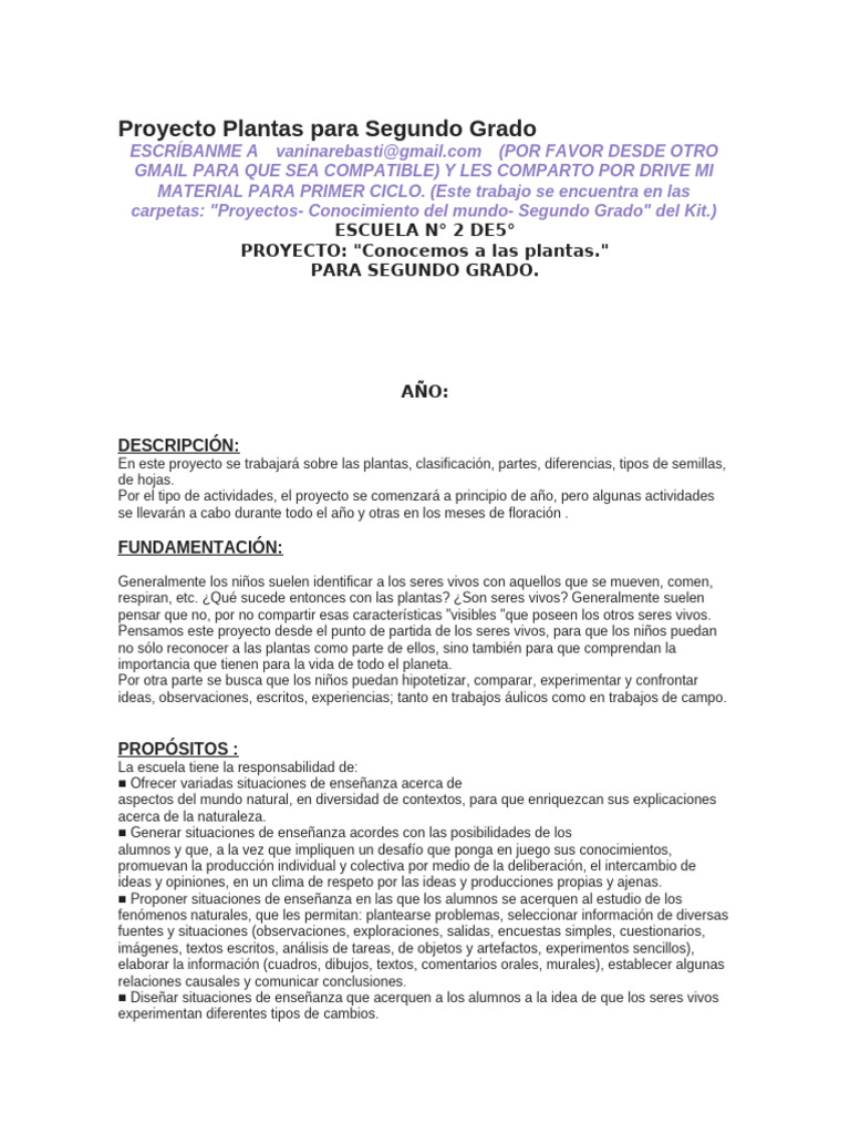 Proyecto de Plantas para Segundo Grado | PDF | Plantas | Enseñando