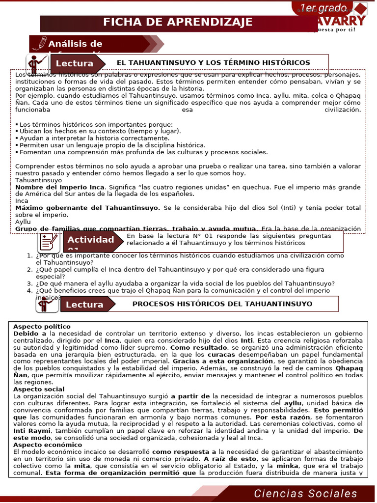 Ficha N°4 - 2° GRADO - CCSS (1) - 30 Julio | PDF | Imperio Inca