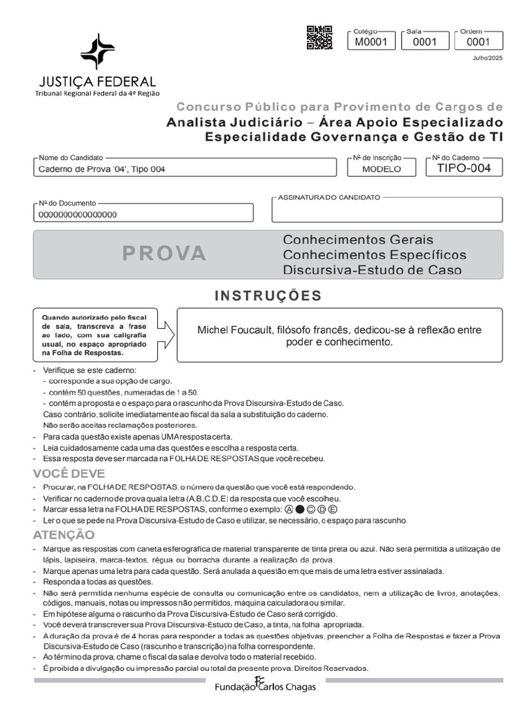 Prova - Trf-4 - Aj - Gestão - Ti - Tipo 04 | PDF