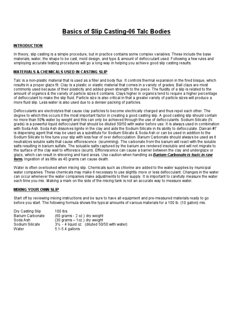 Basic Slip Casting PDF Casting (Metalworking) Chemistry
