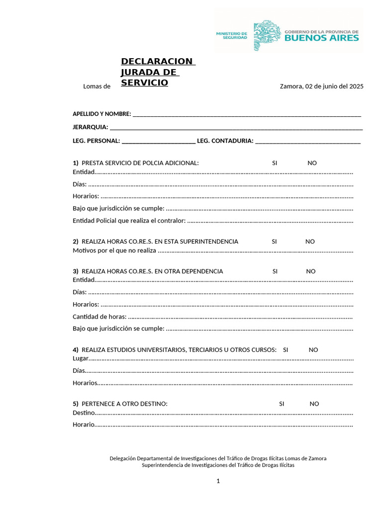 Declaración Jurada de Servicio Policial | PDF