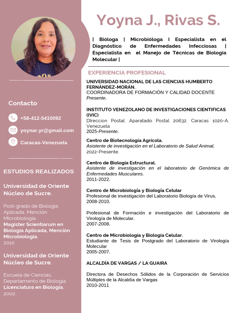 Yoyna Rivas CV | PDF | Biología | Biotecnología