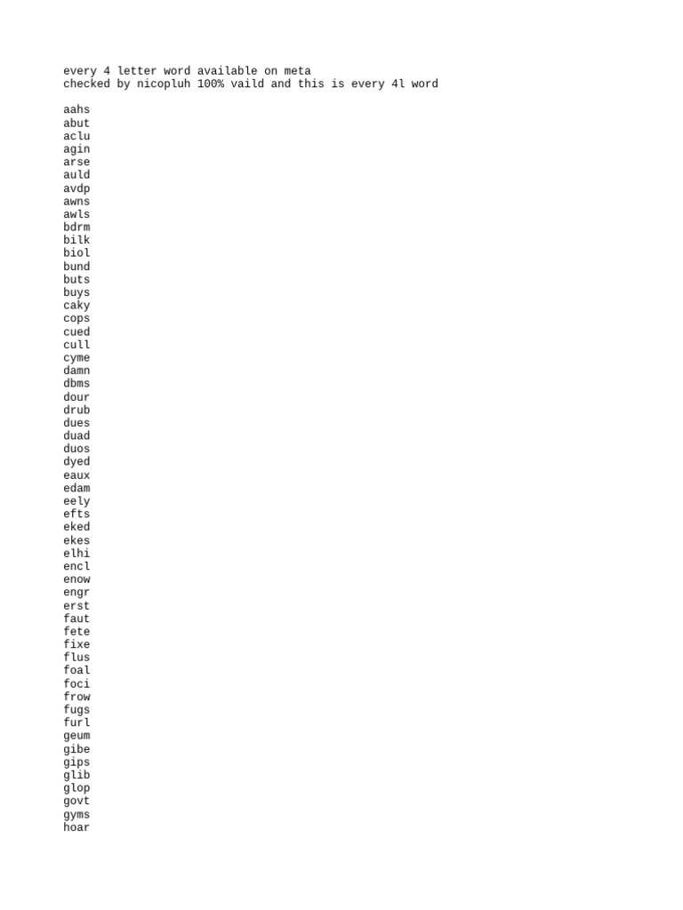 Complete List of 4-Letter Words | PDF