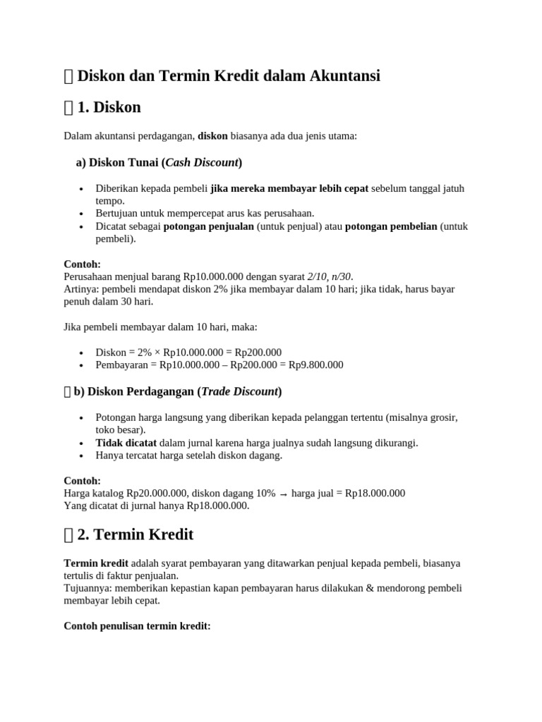 Diskon dan Termin Kredit Akuntansi | PDF