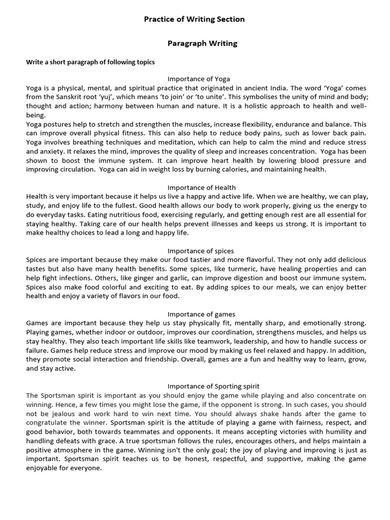 Revison of Writing Section | PDF | Yoga