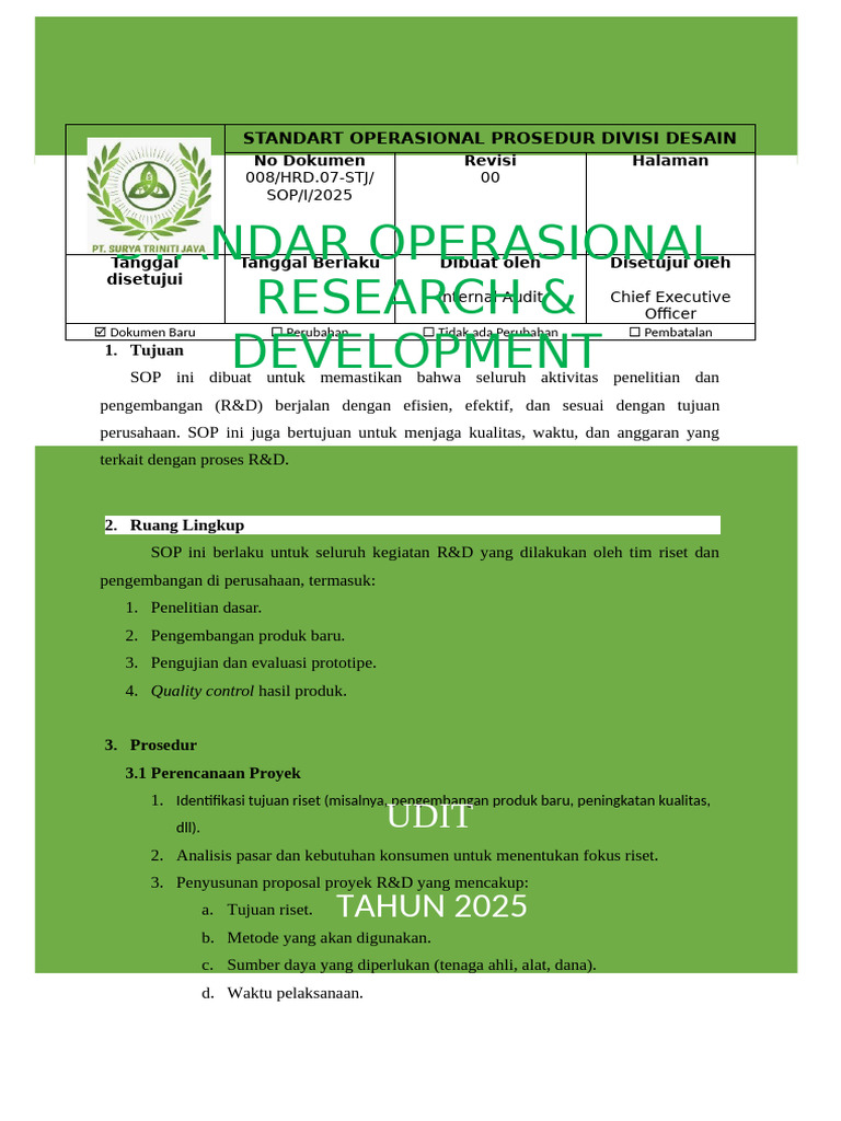SOP R&D Divisi Desain 2025 | PDF