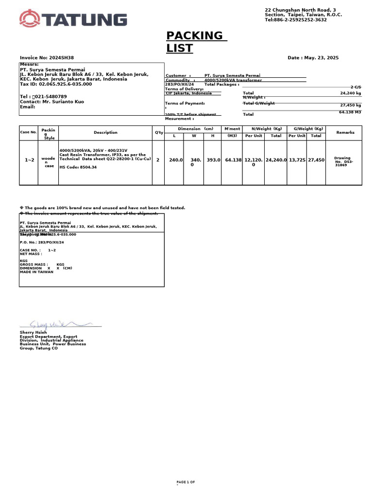 Transformer Shipping Invoice Details | PDF