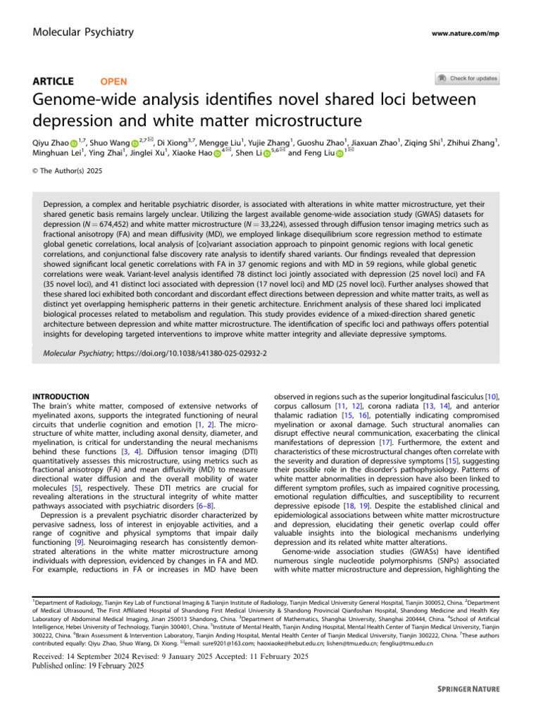 Genetic Links Between Depression and White Matter | PDF | Genome Wide ...
