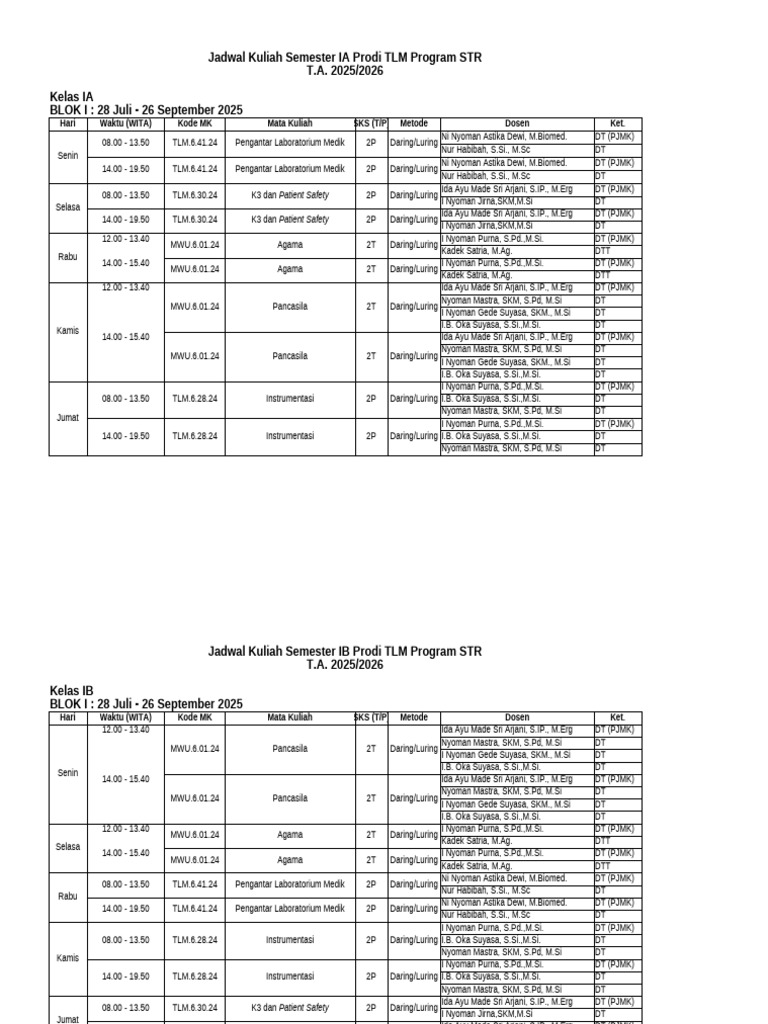 Jadwal STR & d3 Blok I SMT Ganjil Ta 2025-2026 (28072025) | PDF