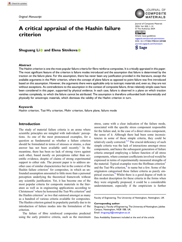 Critical Review of Hashin Criterion | PDF | Stress (Mechanics ...