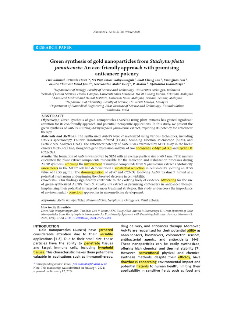 Green Synthesis of Gold Nanoparticles From Stachytarpheta Jamaicensis | PDF