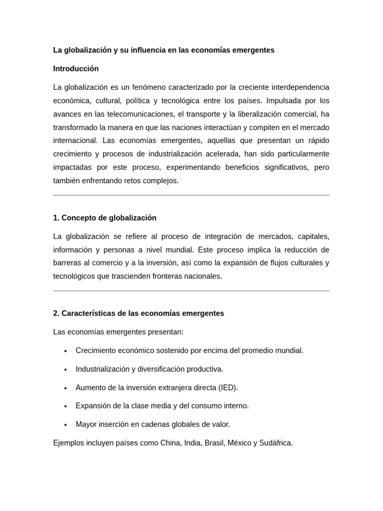 La Globalización y Su Influencia en Las Economías Emergentes | PDF ...