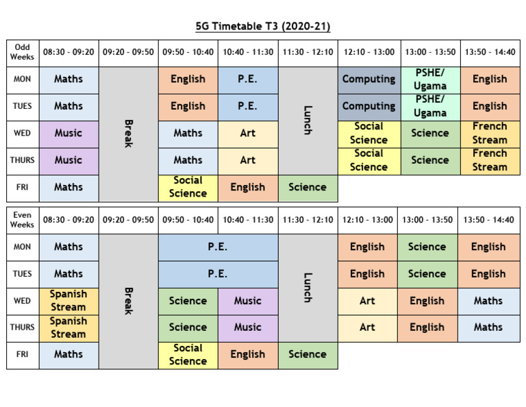 5G Timetable: 11:30-12:10 Schedule | PDF